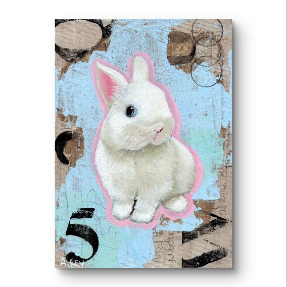 Lucky Bunny Art Print 5x7 – White Rabbit Wall Decor, Modern Animal Art, Unframed - Picture 4 of 4